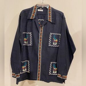 VTG Mid Century Ethnic Guatemala Shirt Jacket  Quetzel Embroidered Birds